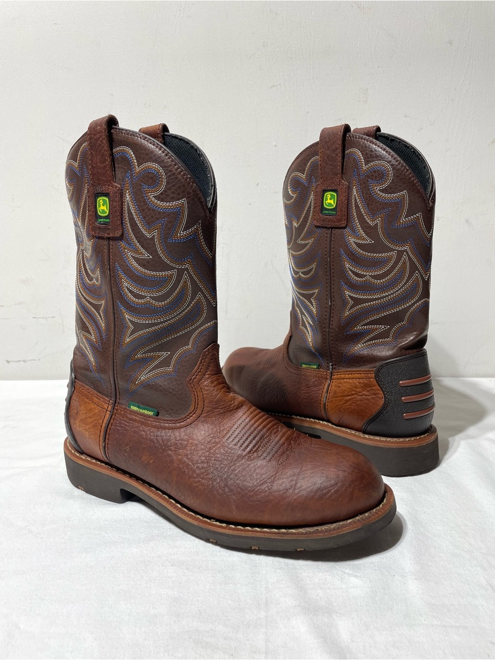 John Deere Dan Post Western Work Boots Mens 11.5 Waterproof Oil Slip Leather